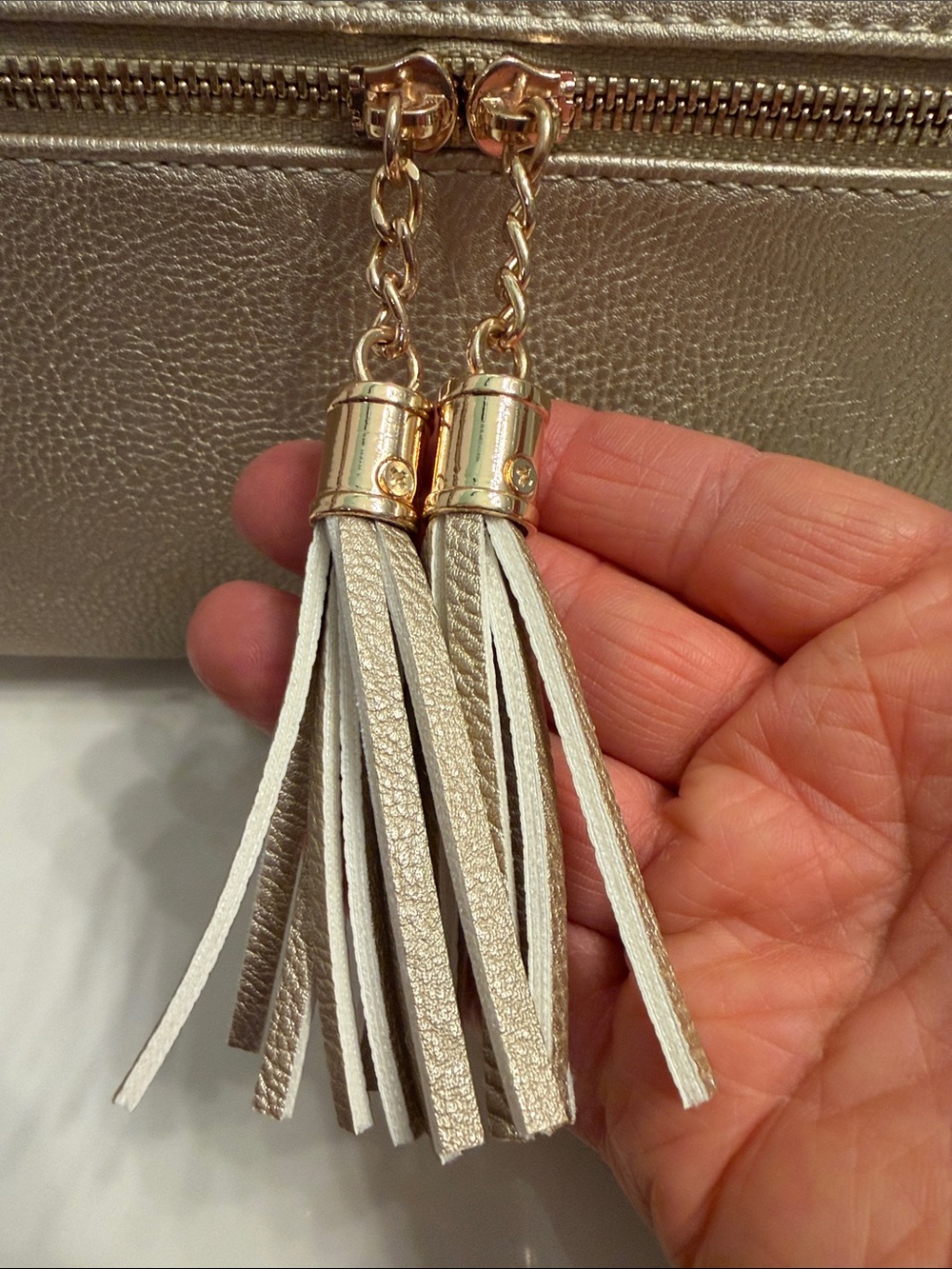Malibu Skye Metallic Gold Crossbody with Tassel Zipper - Picture 2 of 5